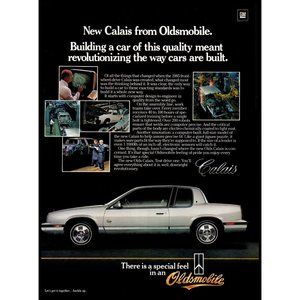 1985 Oldmobile Calais Silver 2 Door Coupe Vintage Print Ad 80s Car Wall Art Olds